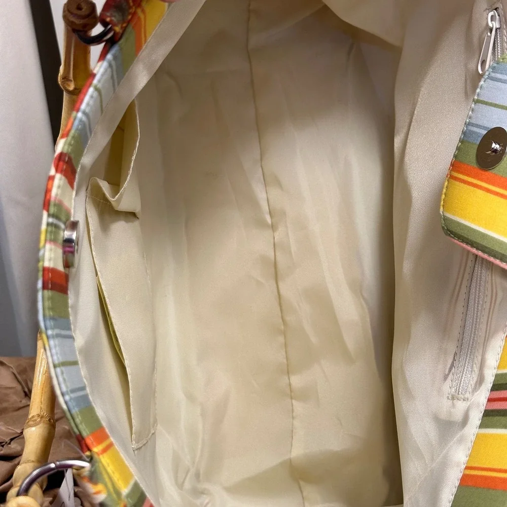 Longaberger Tote Bag Womens Large Yellow Floral Bamboo Handle New Tags